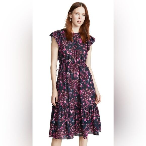 Ulla Johnson Arlene Ruffle Floral Midi Dress - Picture 2 of 11
